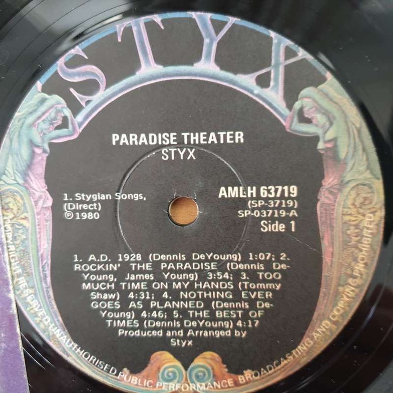 Styx - Paradise Theatre (With Lazer Picture Engraving)   Vinyl LP Record - Very-Good+ Quality ...