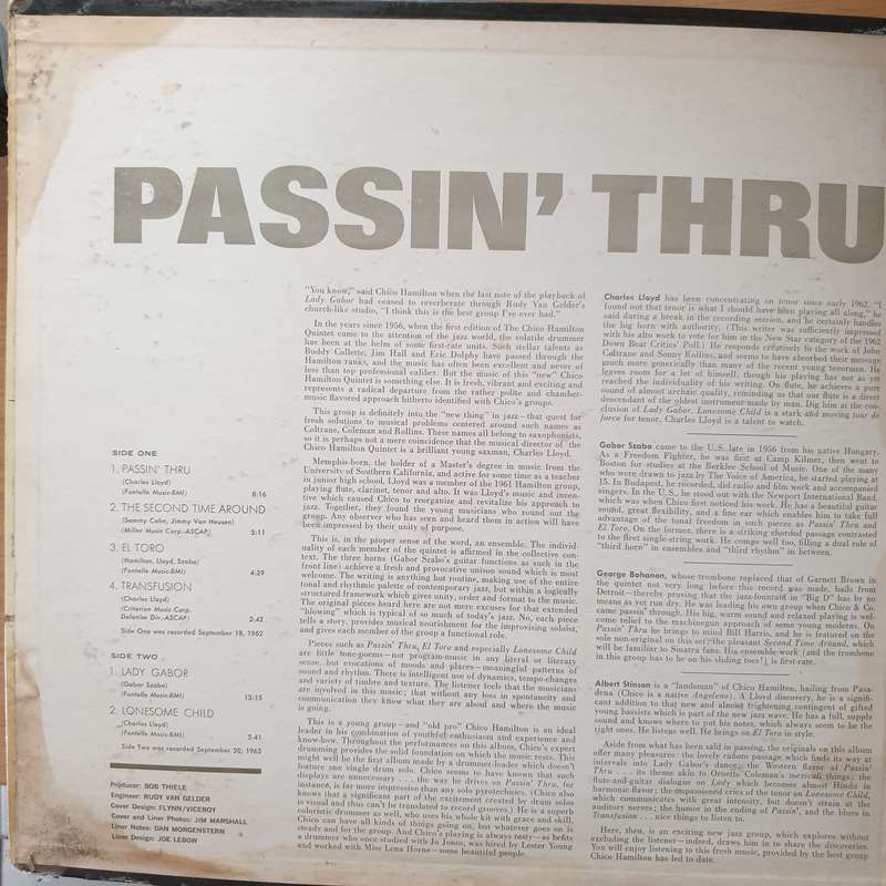 The Chico Hamilton Quintet  Passin' Thru   Vinyl LP Record - Very-Good+ Quality (VG+) (very...