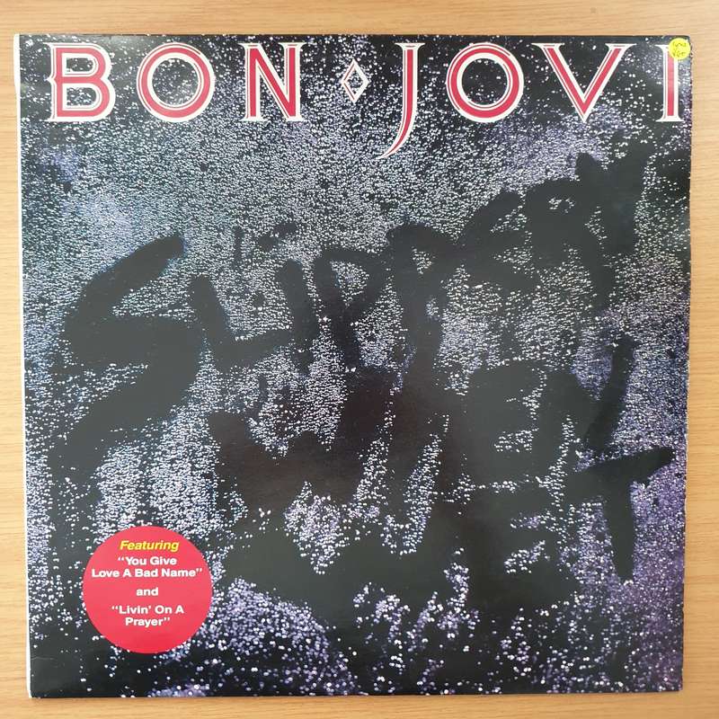 Bon Jovi  Slippery When Wet (with Lyrics)   Vinyl LP Record - Very-Good+ Quality (VG+) (ver...