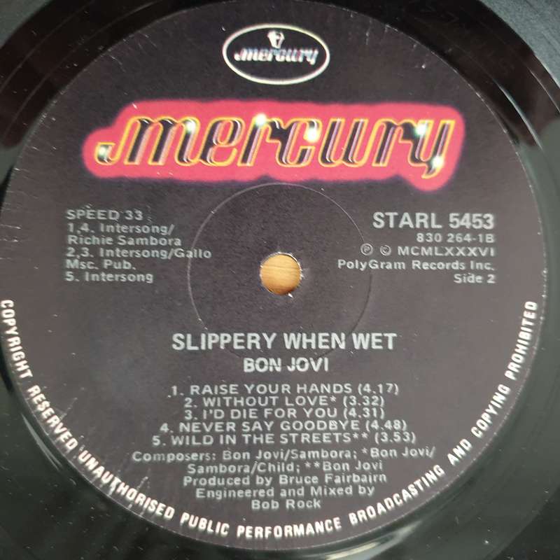 Bon Jovi  Slippery When Wet (with Lyrics)   Vinyl LP Record - Very-Good+ Quality (VG+) (ver...