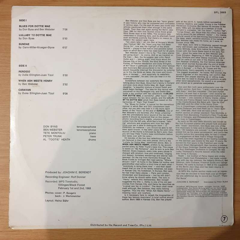 Ben Webster Meets Don Byas  Ben Webster Meets Don Byas  Vinyl LP Record - Very-Good+ Qualit...
