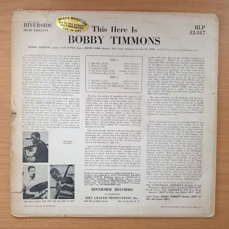 Bobby Timmons  This Here Is Bobby Timmons - Vinyl LP Record - Good+ Quality (G+) (gplus)