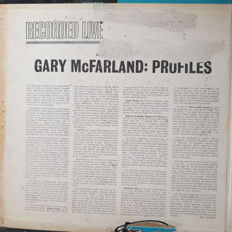 Gary McFarland  Profiles - Recorded Live - Vinyl LP Record - Good+ Quality (G+) (gplus)