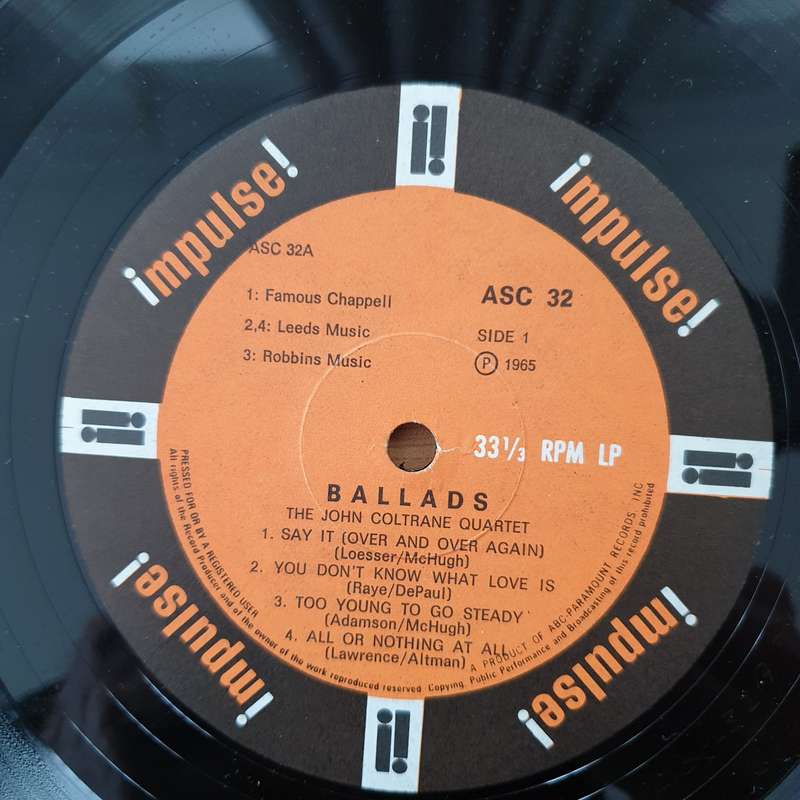 John Coltrane Quartet  Ballads  Vinyl LP Record - Very-Good+ Quality (VG+) (verygoodplus)