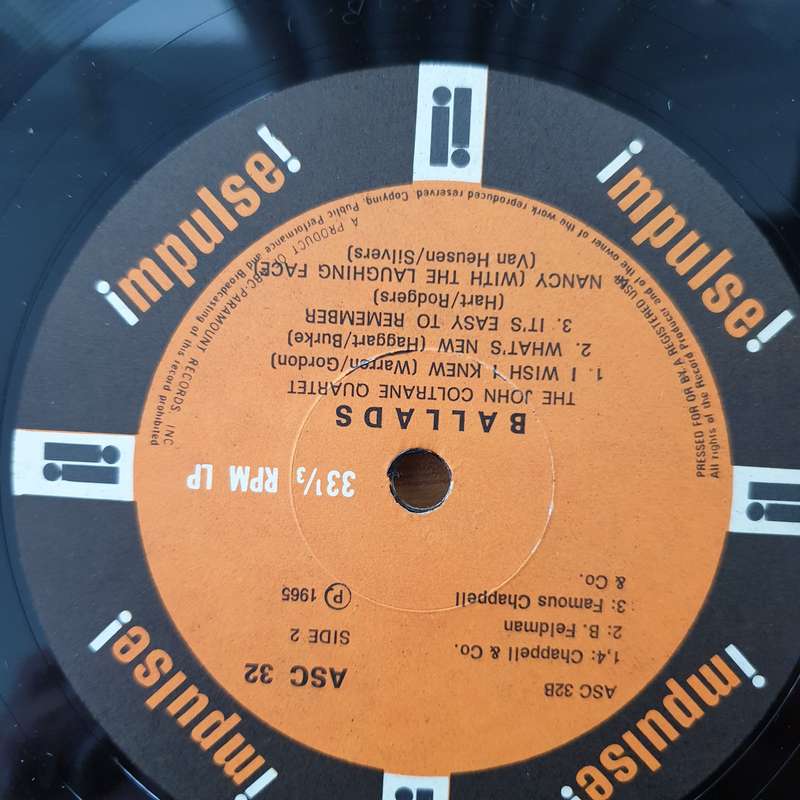 John Coltrane Quartet  Ballads  Vinyl LP Record - Very-Good+ Quality (VG+) (verygoodplus)