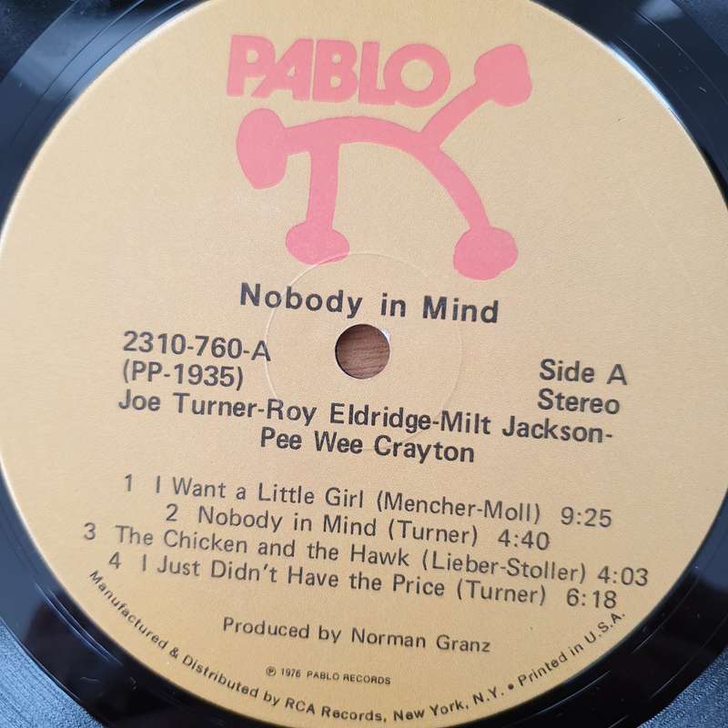 Joe Turner With Milt Jackson, Roy Eldridge  Nobody In Mind  Vinyl LP Record - Very-Good+ Qu...