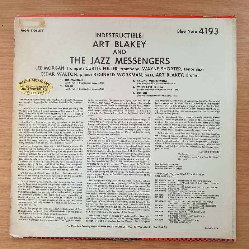 Art Blakey & The Jazz Messengers  Indestructible  Vinyl LP Record - Very-Good+ Quality (VG+...