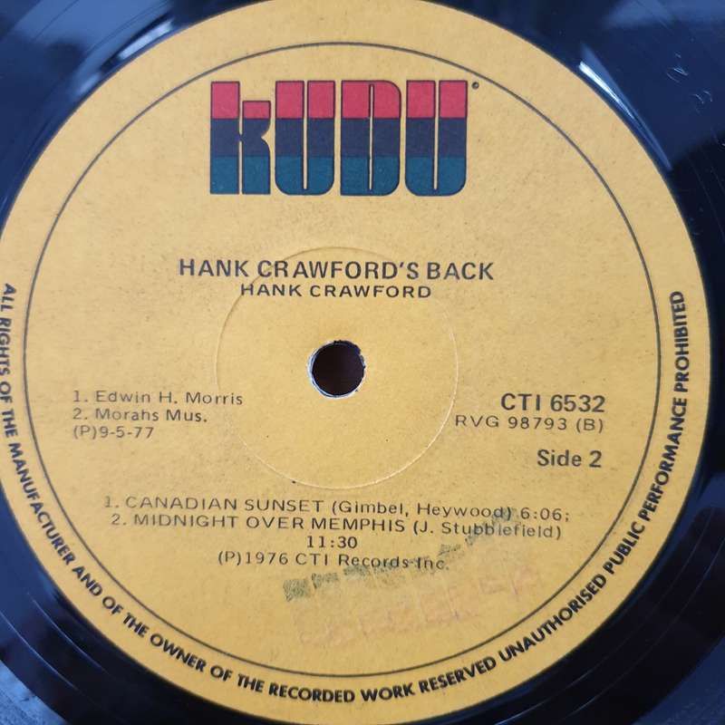Hank Crawford  Hank Crawford's Back - Vinyl LP Record  (VG-)