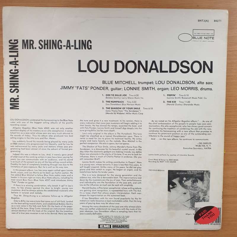 Lou Donaldson  Mr. Shing-A-Ling - Vinyl LP Record - Very-Good+ Quality (VG+) (verygoodplus)