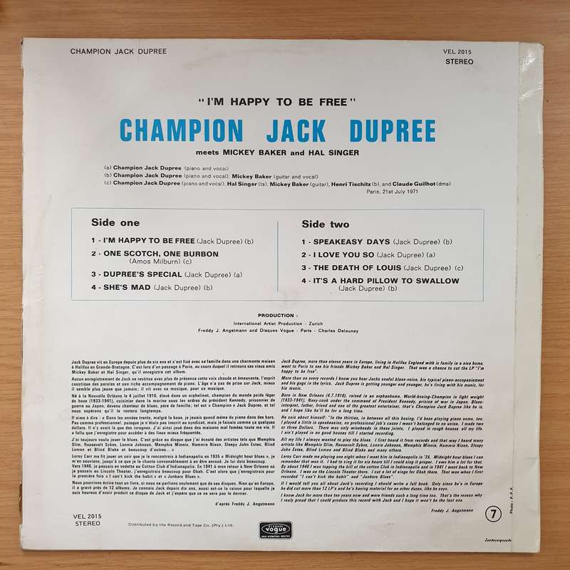 Champion Jack Dupree Meets Mickey Baker & Hal Singer  I'm Happy To Be Free - Vinyl LP Record -...