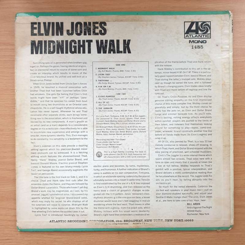 Elvin Jones  Midnight Walk   Vinyl LP Record - Very-Good- Quality (VG-)