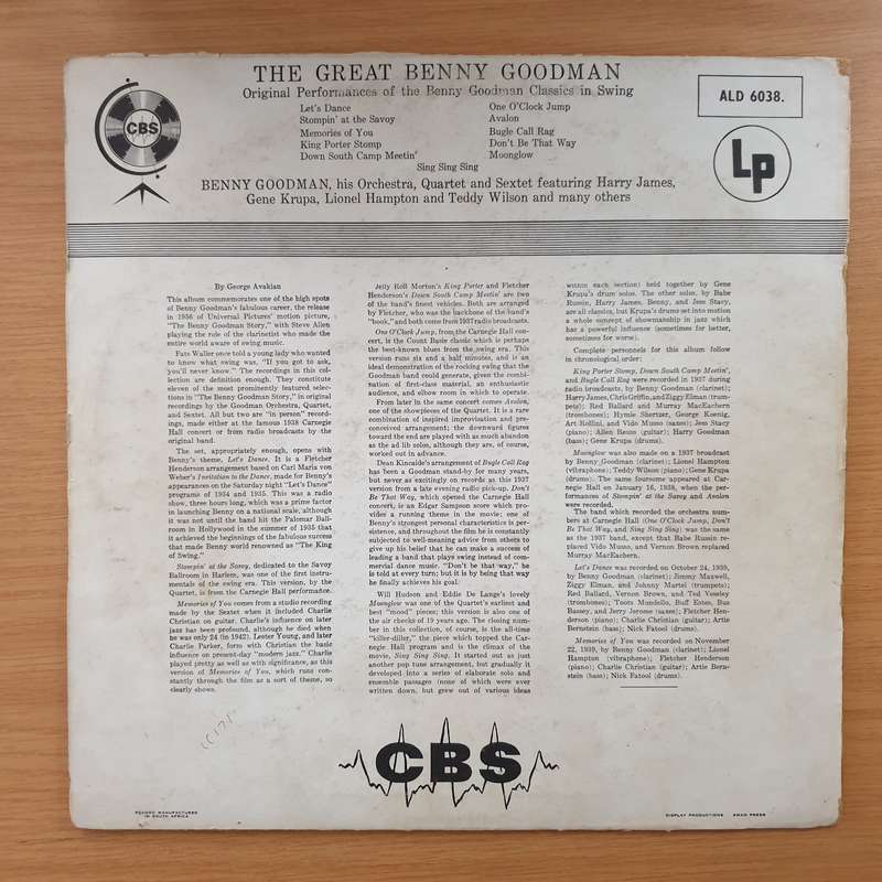 Benny Goodman, His Orchestra, Quartet and Sextet  The Great Benny Goodman   Vinyl LP Rec...