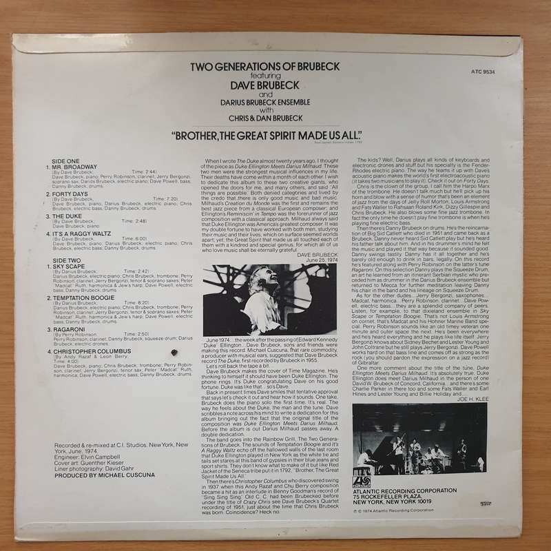 Dave Brubeck & Darius Brubeck Ensemble With Chris & Dan Brubeck  Two Generations Of Brubeck (9...
