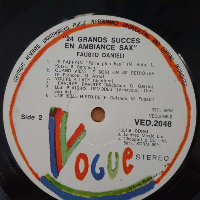 Fausto Danieli - Son Saxophone Et Son Orchestre  24 Grands Succés En Ambiance Sax - Vinyl LP ...