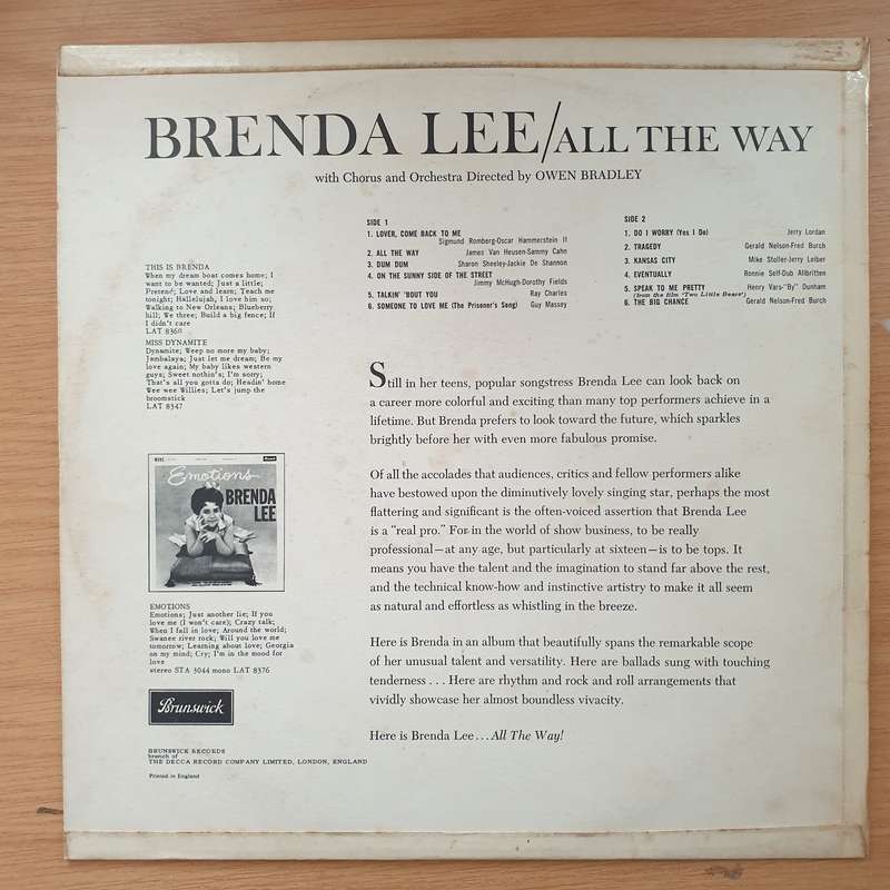 Brenda Lee  All The Way - Vinyl LP Record - Very-Good+ Quality (VG+) (verygoodplus)