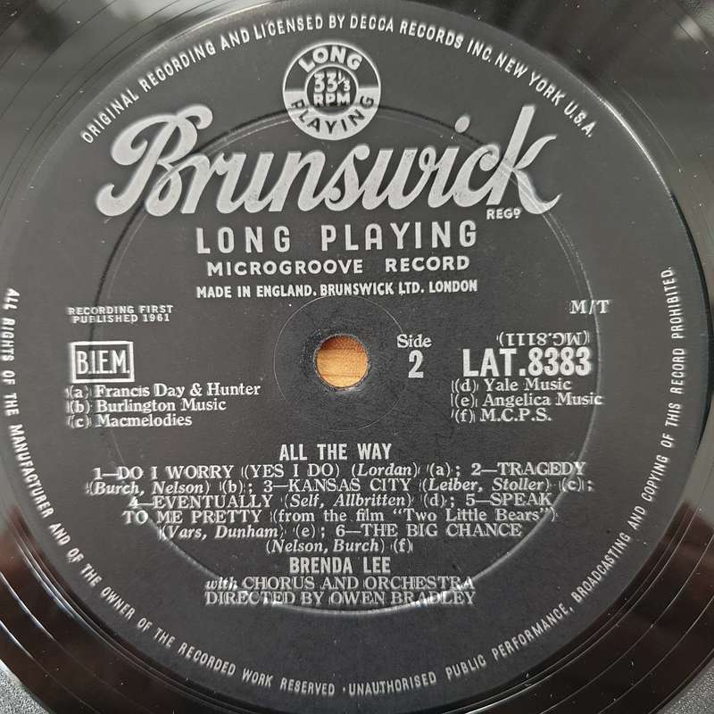Brenda Lee  All The Way - Vinyl LP Record - Very-Good+ Quality (VG+) (verygoodplus)