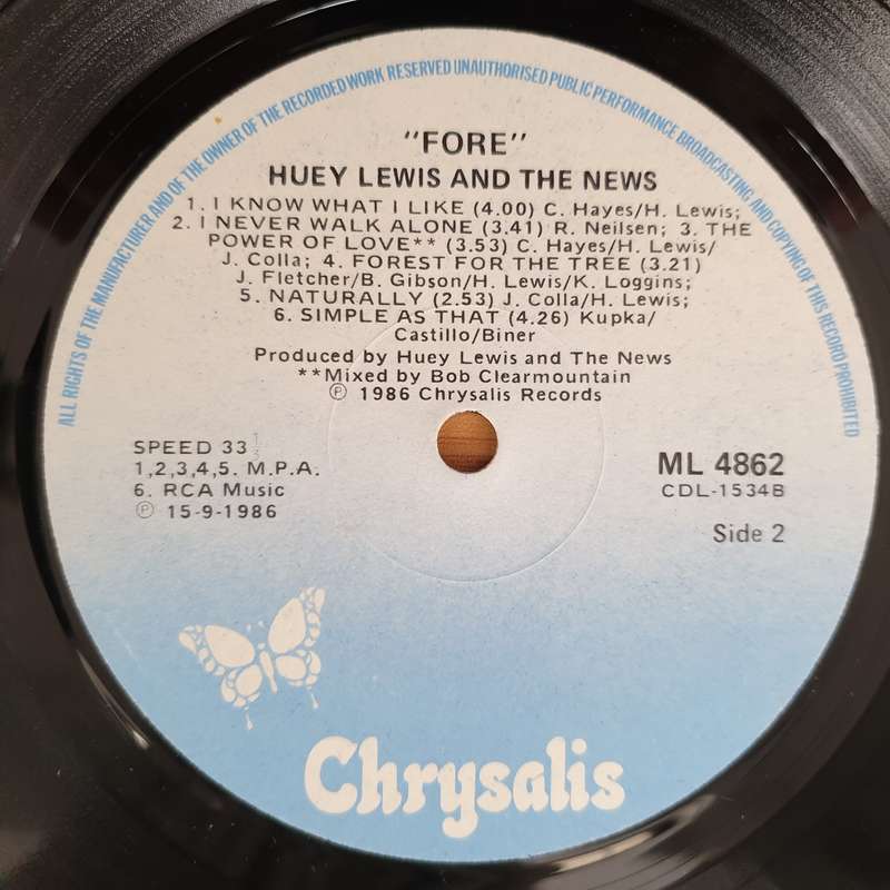 Huey Lewis and The News - Fore!  - Vinyl LP - Opened  - Very-Good+ Quality (VG+)