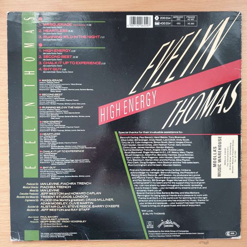 Evelyn Thomas  High Energy - Vinyl LP Record - Very-Good Quality (VG)