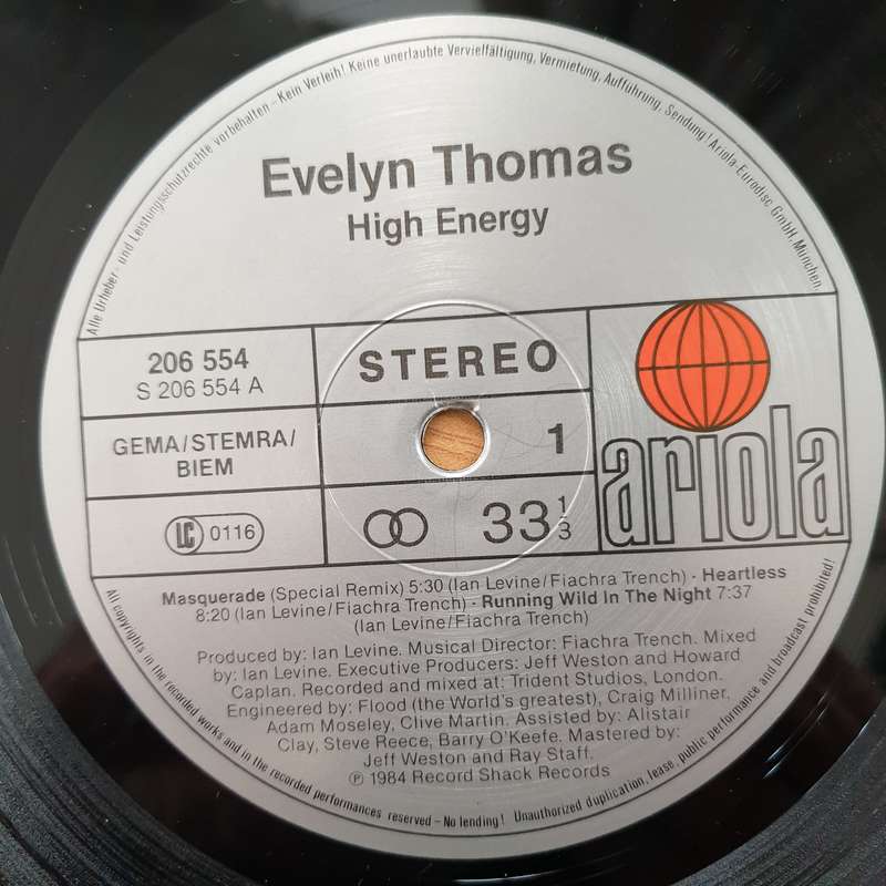 Evelyn Thomas  High Energy - Vinyl LP Record - Very-Good Quality (VG)