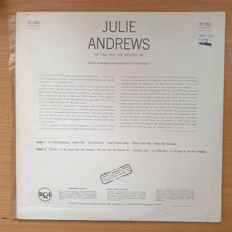 Julie Andrews  The Lass With The Delicate Air - Vinyl LP Record - Very-Good Quality (VG)  (verry)