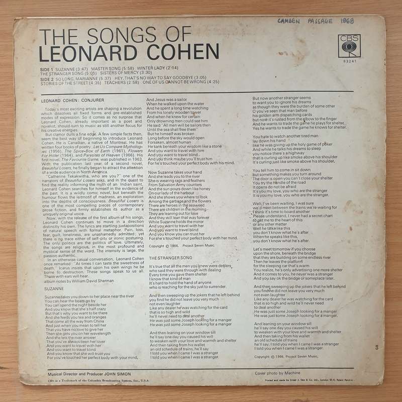 Leonard Cohen  Songs Of Leonard Cohen (UK) - Vinyl LP Record - Good+ Quality (G+) (gplus)