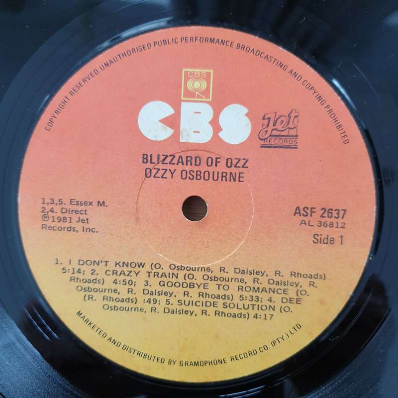 Ozzy Osbourne  Blizzard Of Ozz - Vinyl LP Record - Very-Good+ Quality (VG+) (verygoodplus)