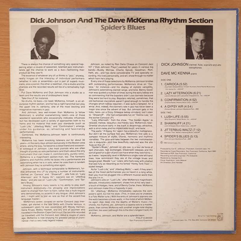 Dick Johnson And The Dave McKenna Rhythm Section  Spider's Blues - Vinyl LP Record - Very-Good...