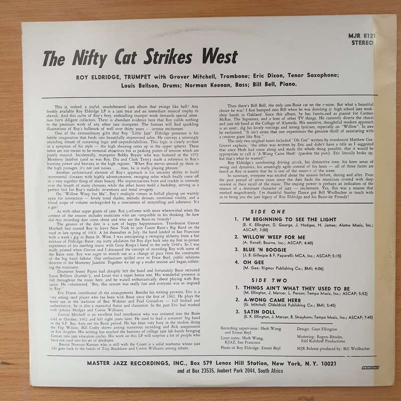 The Roy Eldridge Sextet  The Nifty Cat Strikes West - Vinyl LP Record - Very-Good+ Quality (VG...