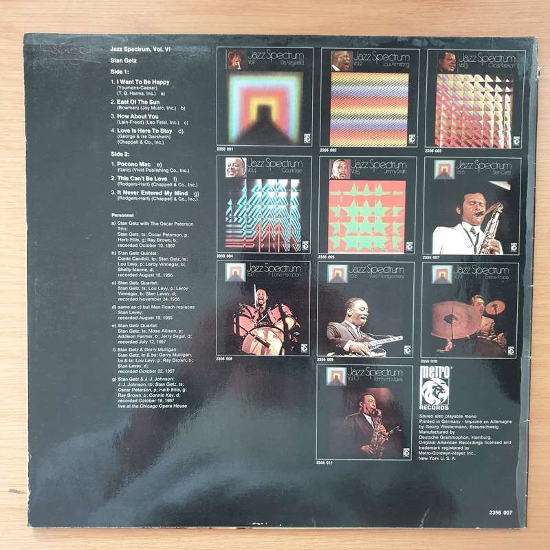 Stan Getz  Jazz Spectrum Vol. 6 (Germany Pressing)  Vinyl LP Record - Very-Good+ Quality (V...