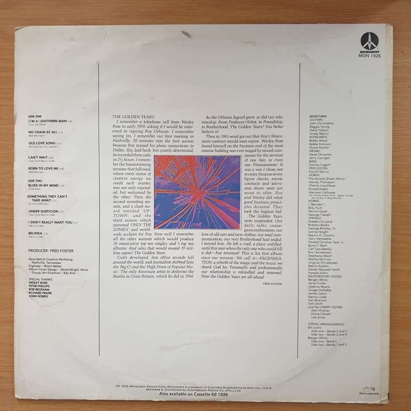 Roy Orbison  Regeneration - Vinyl LP Record - Very-Good+ Quality (VG+)