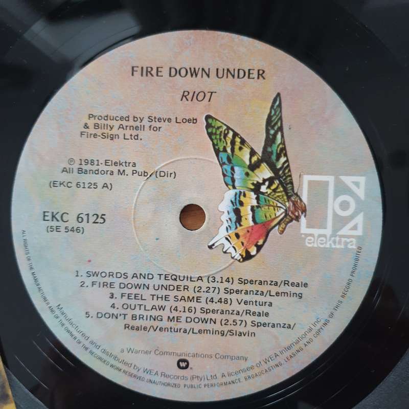 Riot  Fire Down Under  Vinyl LP Record - Very-Good+ Quality (VG+) (verygoodplus)