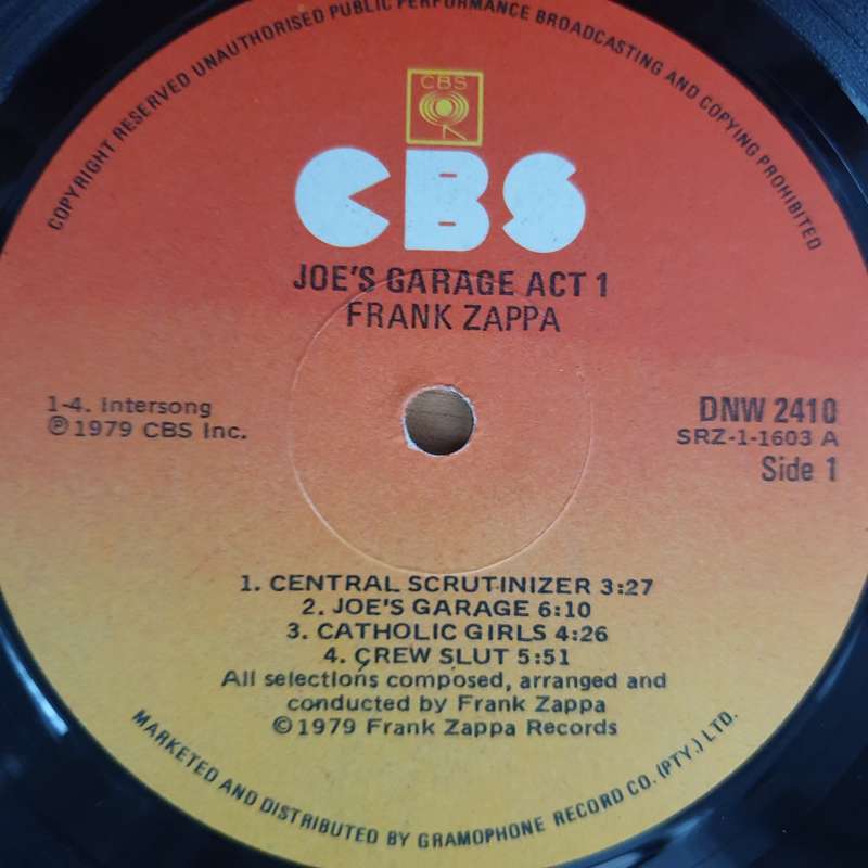 Frank Zappa  Joe's Garage Act I  Vinyl LP Record - Very-Good+ Quality (VG+) (verygoodplus)