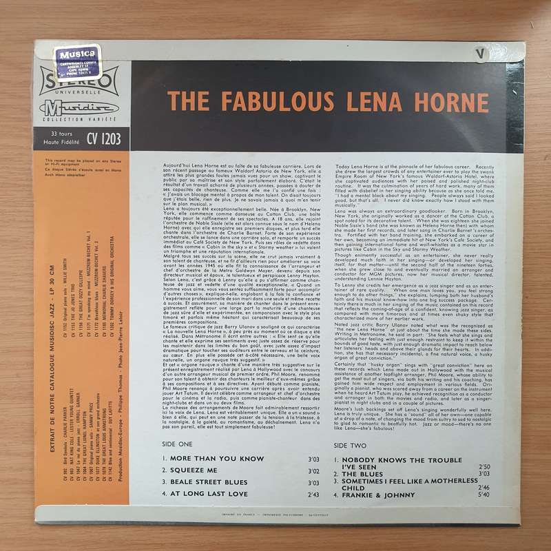 Lena Horne  The Fabulous - Vinyl LP Record - Very-Good+ Quality (VG+) (verygoodplus)