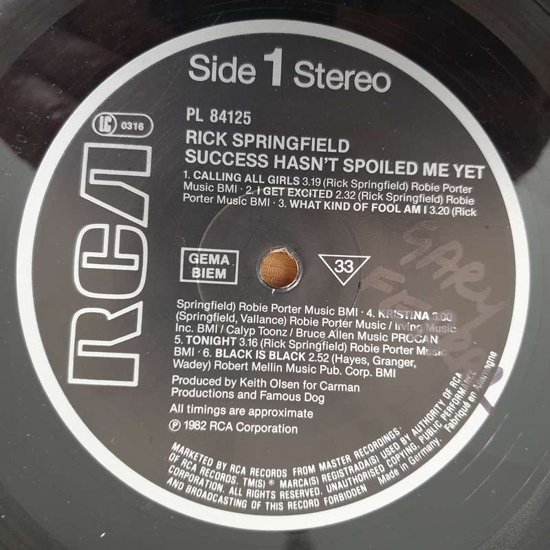 Rick Springfield - Success Hasn't Spoiled Me Yet  - Vinyl LP Record - Very-Good- Quality (VG-) (v...