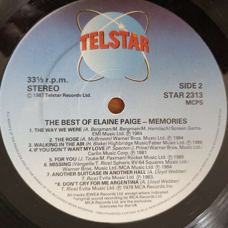 Elaine Paige - The Best Of - Memories - Vinyl LP Record - Very-Good+ Quality (VG+)