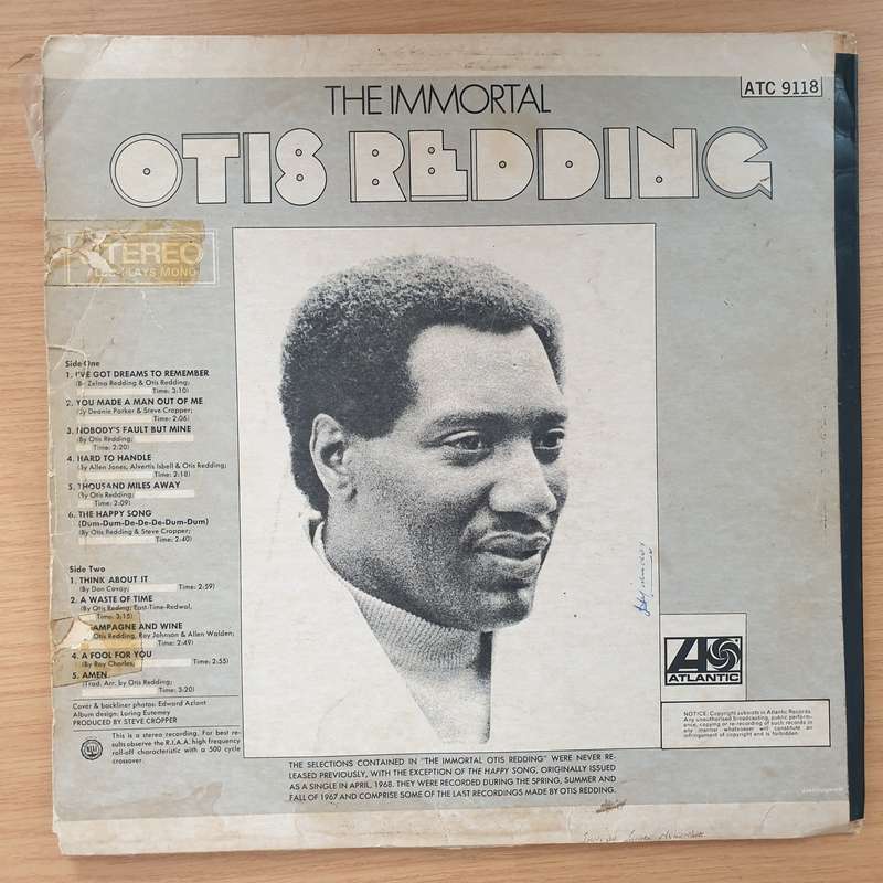 Otis Redding  The Immortal Otis Redding - Vinyl LP Record  - Good Quality (G) (goood)