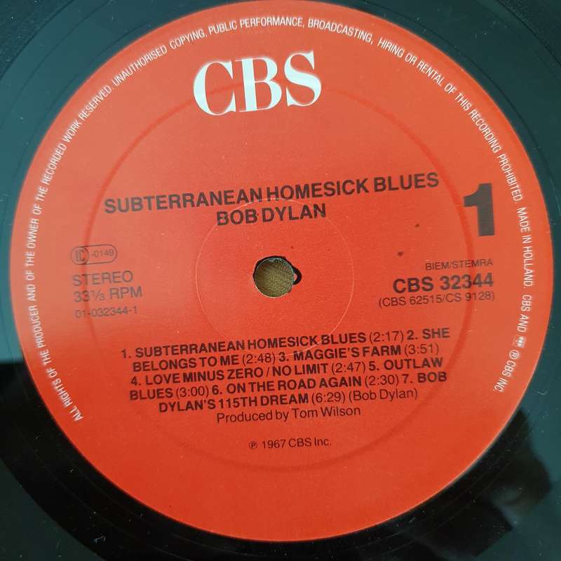 Bob Dylan  Subterranean Homesick Blues - Vinyl LP Record - Very-Good+ Quality (VG+)