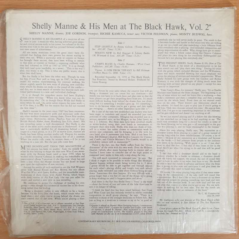 Shelly Manne & His Men  At The Black Hawk, Vol. 2 - Vinyl LP Record - Very-Good Quality (VG) (...