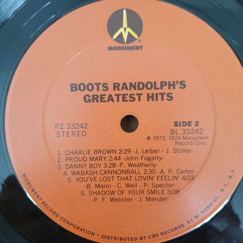 Boots Randolph  Boots Randolph's Greatest Hits - Vinyl LP Record - Very-Good+ Quality (VG+) (v...