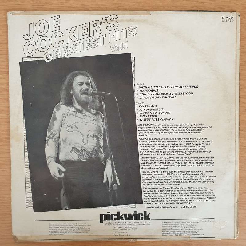 Joe Cocker  Joe Cocker's Greatest Hits Vol. 1 - Vinyl LP Record - Very-Good+ Quality (VG+) (ve...