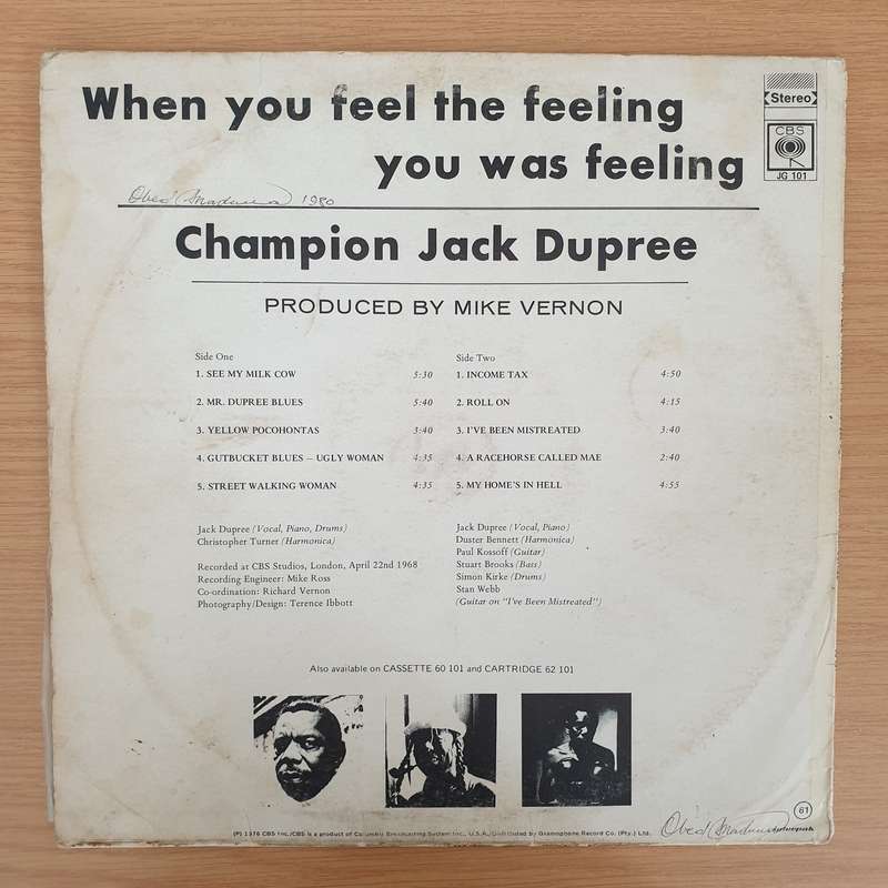 Champion Jack Dupree  When You Feel The Feeling You Was Feeling - Vinyl LP Record - Very-Good+...