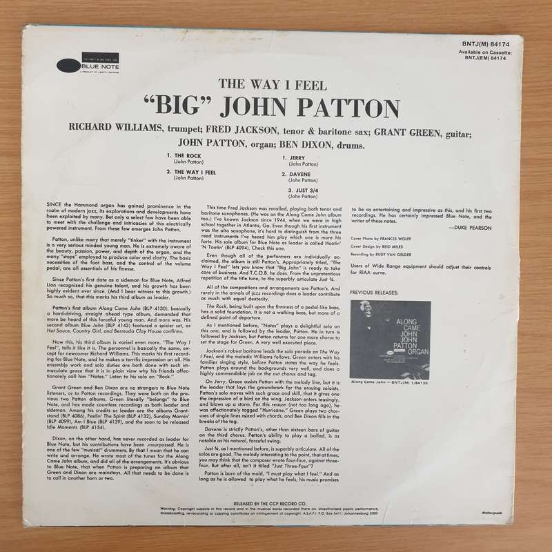 'Big' John Patton  'The Way I Feel' - Vinyl LP Record (VG)