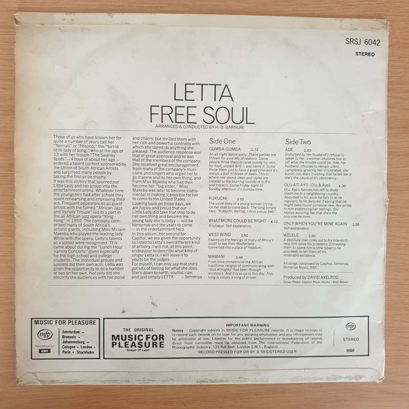 Letta  Free Soul - Vinyl LP Record - Very-Good- Quality (VG-) (minus)