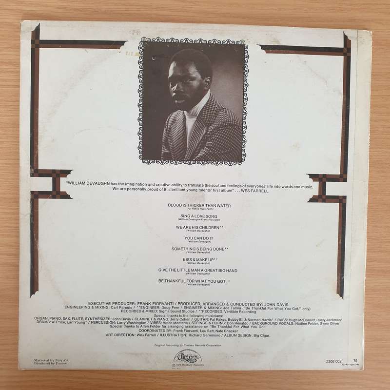William DeVaughn  Be Thankful For What You Got  - Vinyl LP Record - Very-Good+ Quality (VG+) (...