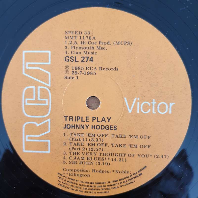 Johnny Hodges  Triple Play - Vinyl LP Record - Very-Good+ Quality (VG+) (verygoodplus)