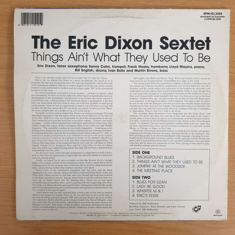 The Eric Dixon Sextet  Things Ain't What They Used to Be - Vinyl LP Record - Very-Good+ Qualit...