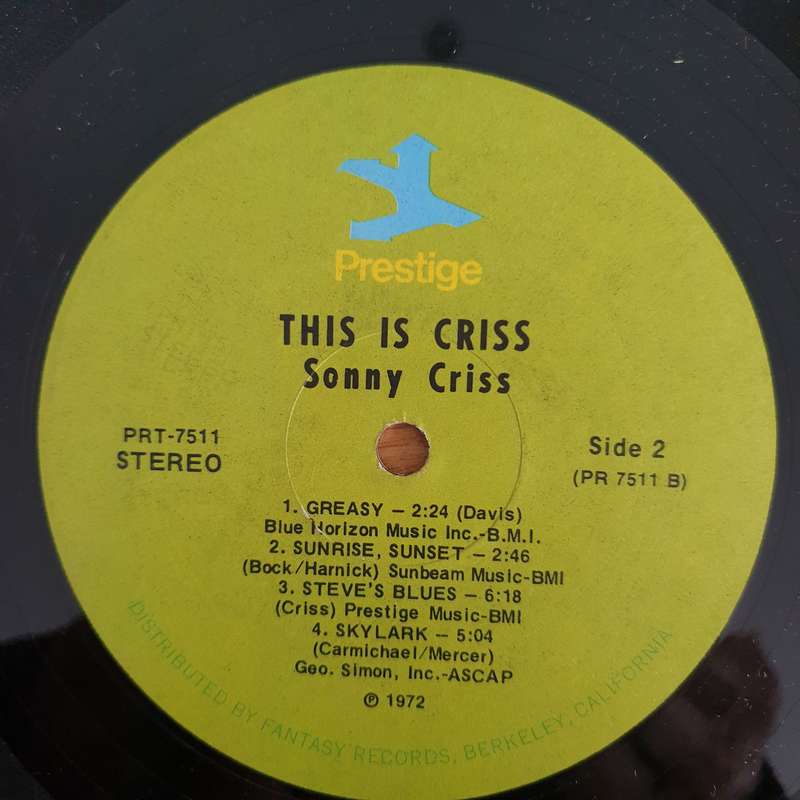 Sonny Criss  This Is Criss! - Vinyl LP Record - Very-Good Quality (VG)  (verry)