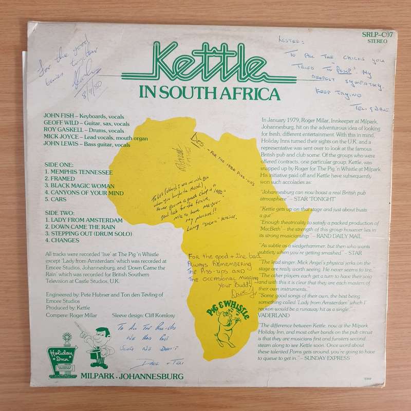 Kettle in South Africa (Autographed by Band) - Holiday Inn Milpark Johannesburg - Pig & Whistle -...