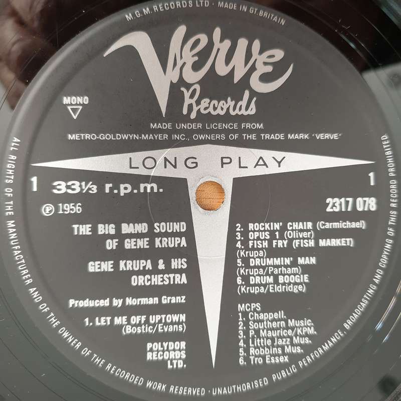 Gene Krupa  The Big Band Sound Of Gene Krupa' - Vinyl LP Record - Very-Good Quality (VG/VG+)  ...