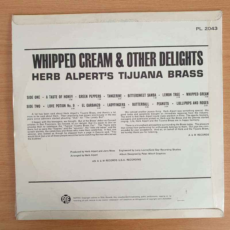Herb Alpert & Tijuana Brass - Whipped Cream and Other Delights (PL2043) - Vinyl LP Record - Opene...